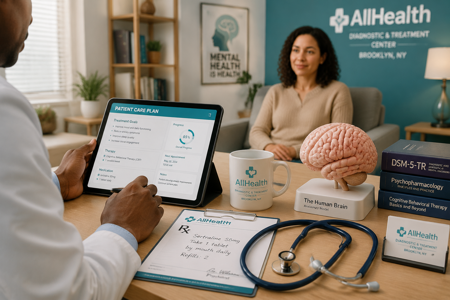 a psychiatrist's consultation desk at AllHealth Diagnostic and Treatment Center